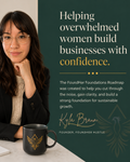 Woman with glasses and a mug, text about helping women build businesses with confidence, Kyla Braun's name and title.
